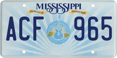 MS license plate ACF965
