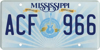 MS license plate ACF966
