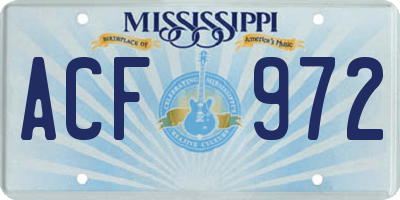 MS license plate ACF972