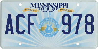 MS license plate ACF978