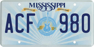 MS license plate ACF980