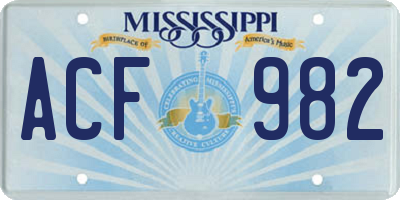 MS license plate ACF982