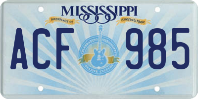 MS license plate ACF985