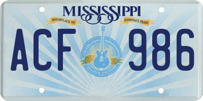 MS license plate ACF986