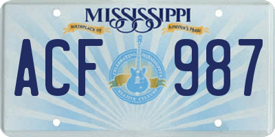 MS license plate ACF987