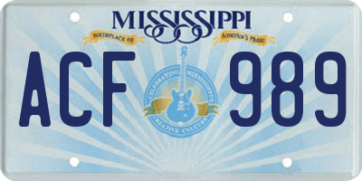 MS license plate ACF989