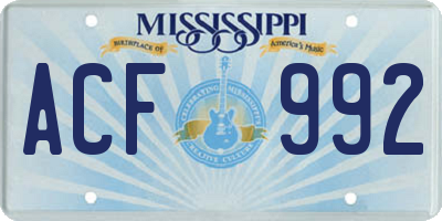 MS license plate ACF992