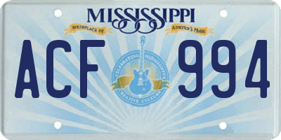 MS license plate ACF994