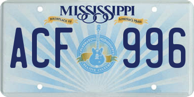 MS license plate ACF996