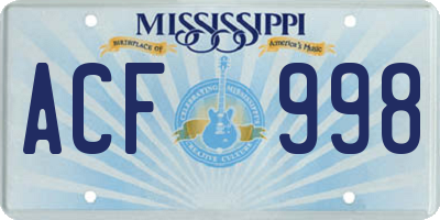 MS license plate ACF998