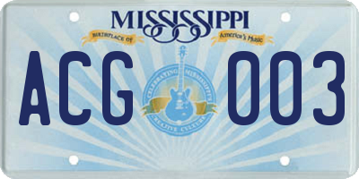 MS license plate ACG003