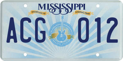 MS license plate ACG012