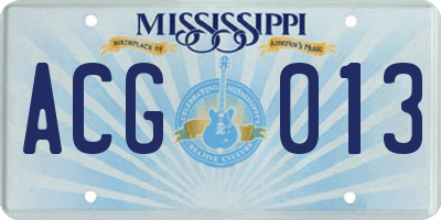 MS license plate ACG013