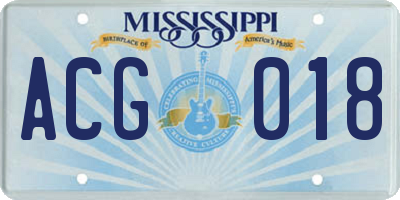 MS license plate ACG018
