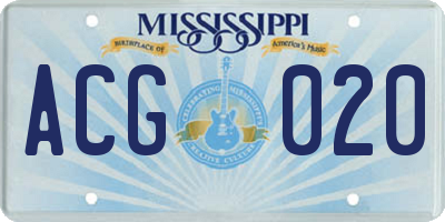 MS license plate ACG020