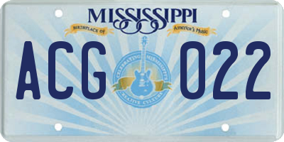 MS license plate ACG022