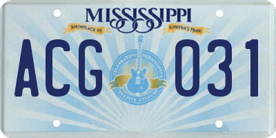 MS license plate ACG031