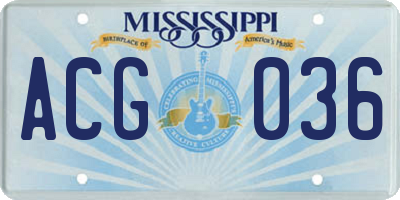 MS license plate ACG036