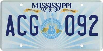 MS license plate ACG092