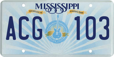 MS license plate ACG103