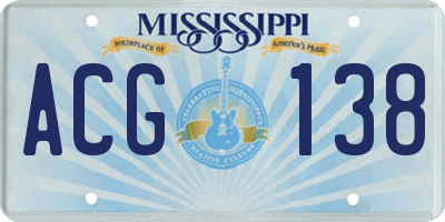 MS license plate ACG138