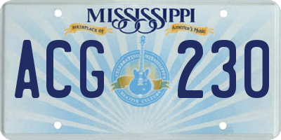 MS license plate ACG230