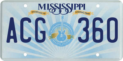 MS license plate ACG360