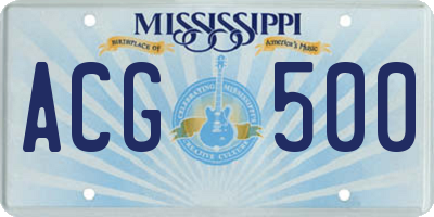 MS license plate ACG500
