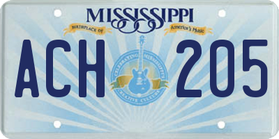 MS license plate ACH205