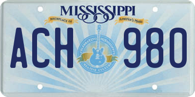 MS license plate ACH980