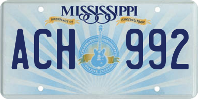 MS license plate ACH992