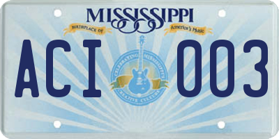 MS license plate ACI003