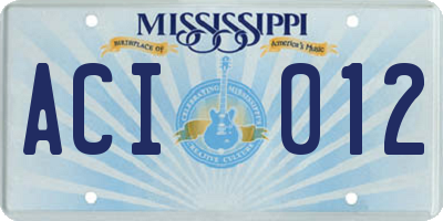 MS license plate ACI012