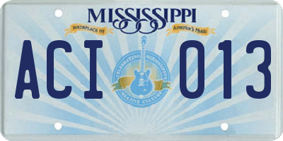 MS license plate ACI013