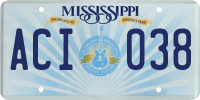 MS license plate ACI038