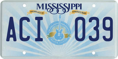 MS license plate ACI039