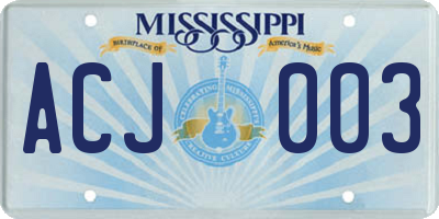 MS license plate ACJ003