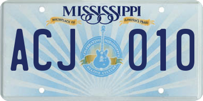 MS license plate ACJ010