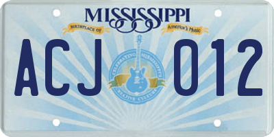 MS license plate ACJ012