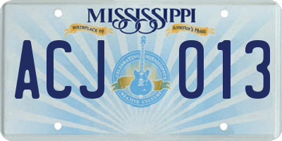 MS license plate ACJ013