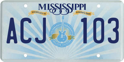 MS license plate ACJ103