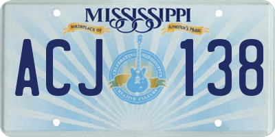 MS license plate ACJ138