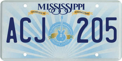 MS license plate ACJ205