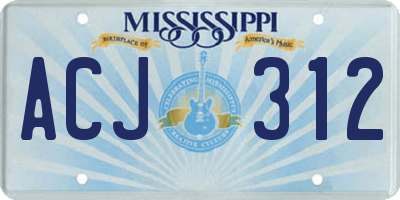 MS license plate ACJ312