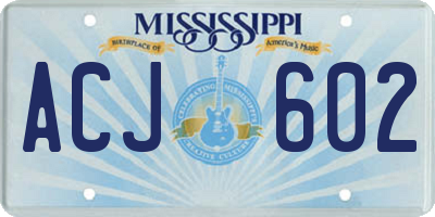 MS license plate ACJ602