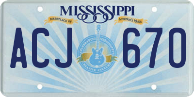 MS license plate ACJ670