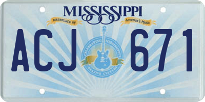 MS license plate ACJ671