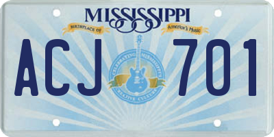 MS license plate ACJ701