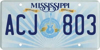 MS license plate ACJ803