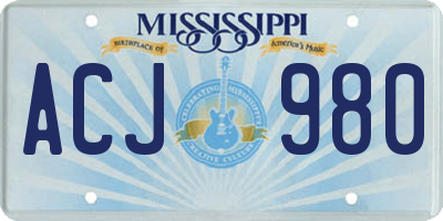MS license plate ACJ980
